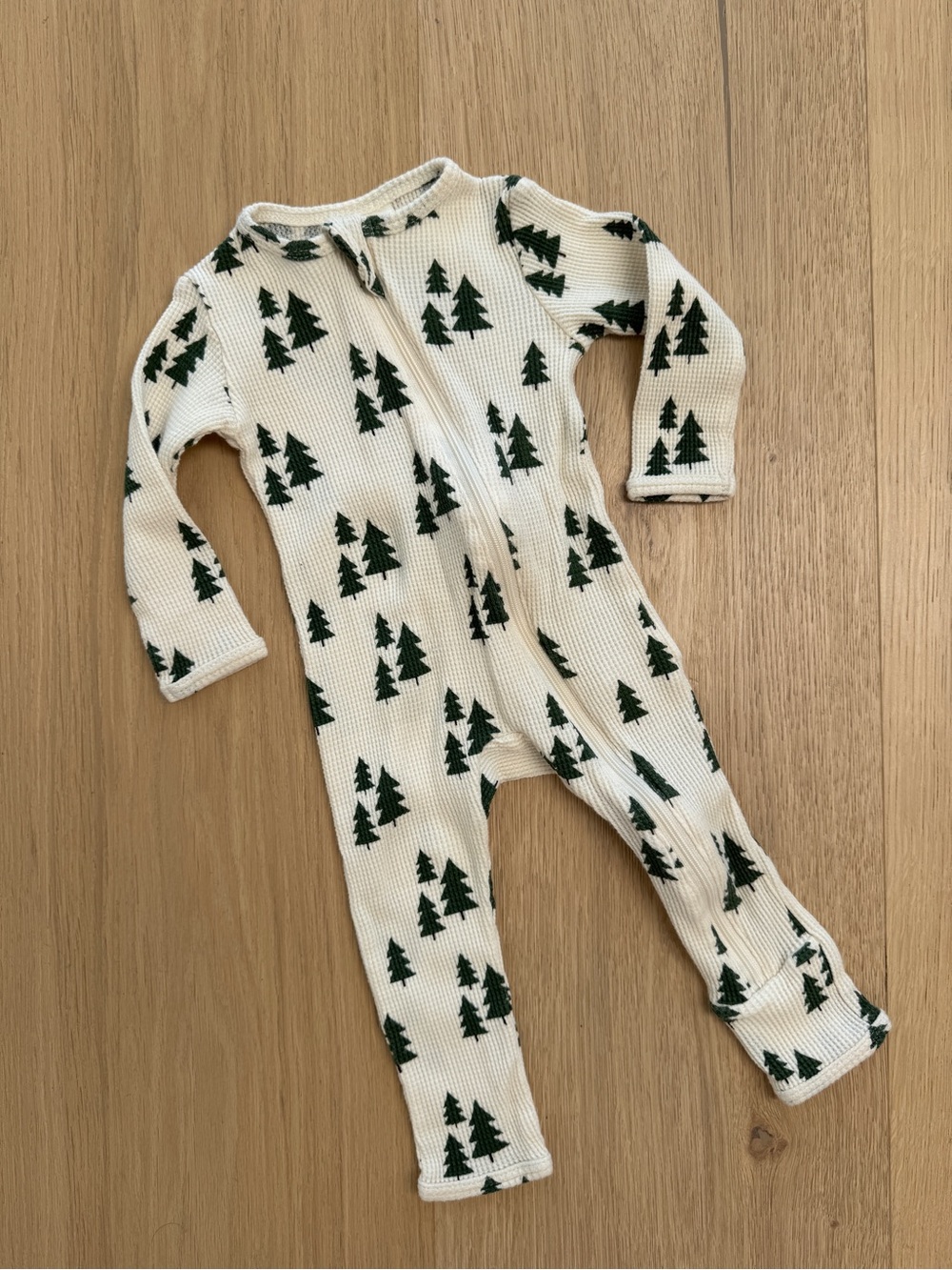 Spearmint Love Baby Cream Waffle One-Piece with Green Tree Print